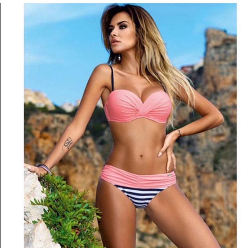 Stripe pink and blue bikini